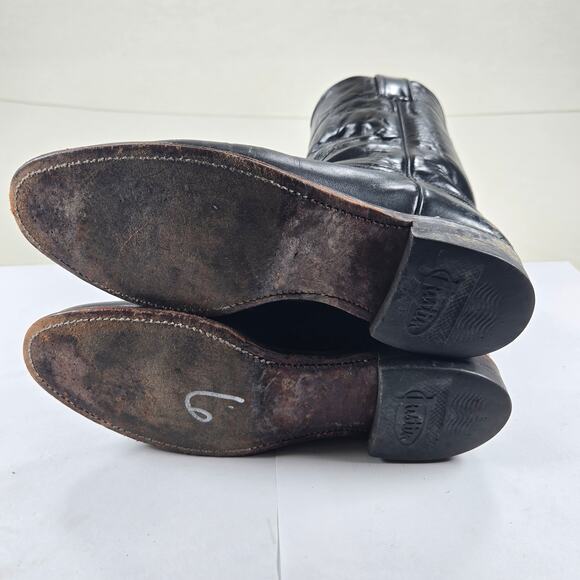 Vintage Justin Classic Roper Cowhide Western Black‎ Boots Women's Size 7.5B - Picture 8 of 9